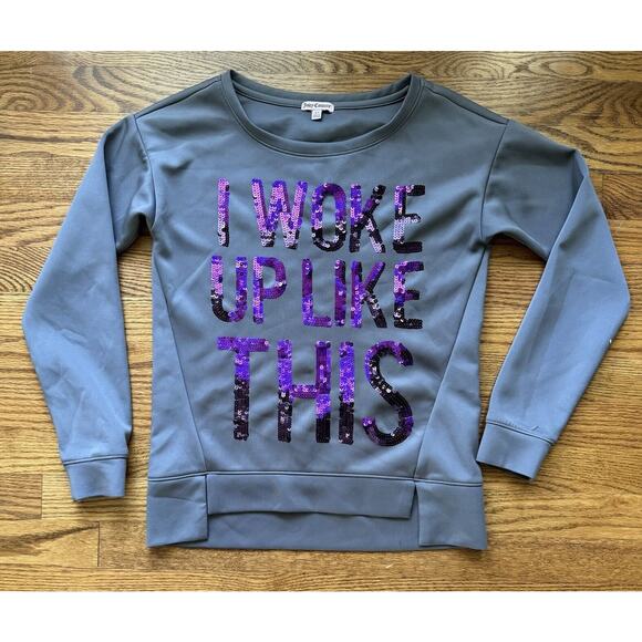 Juicy Couture I Woke Up Like This Gray Purple Sequin Sweatshirt Size XS - Picture 2 of 9